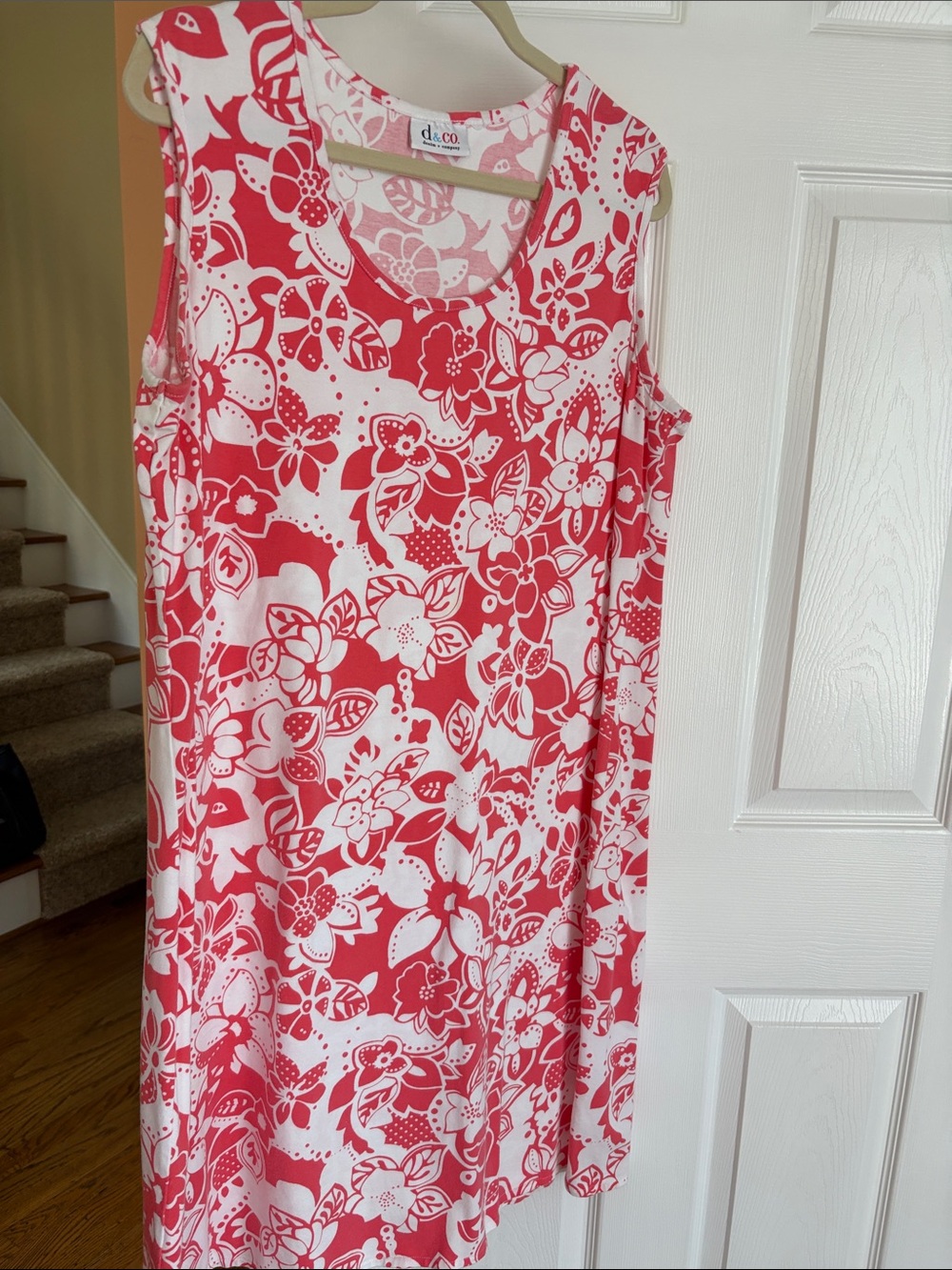 d.co Coral & White Floral Midi Dress - Sleeveless Shift
